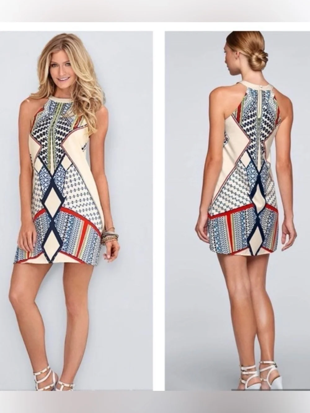 Venus Women Halter Geometric Dress Size Medium Summer Vacation Beach - Picture 1 of 5